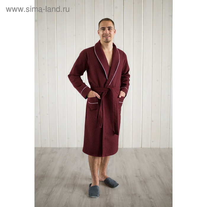 фото Халат мужской, шалька+кант, размер 48, цвет кирпичный, вафля homeliness