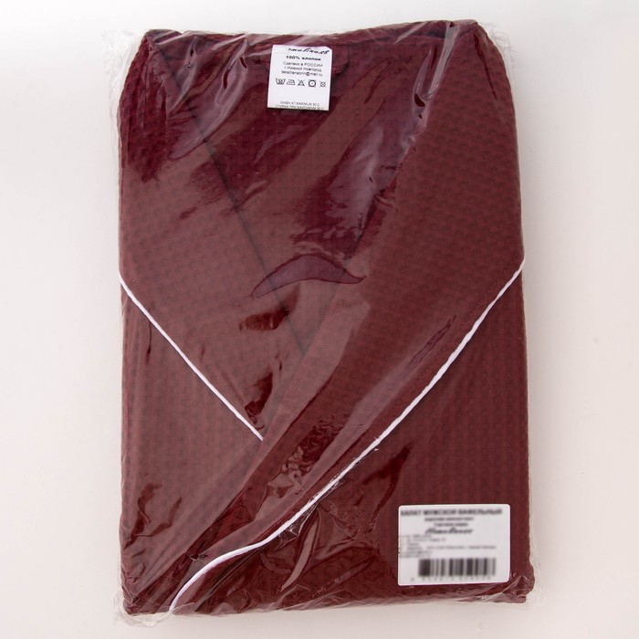 Халат мужской, шалька+кант, размер 48, кирпичный, вафля