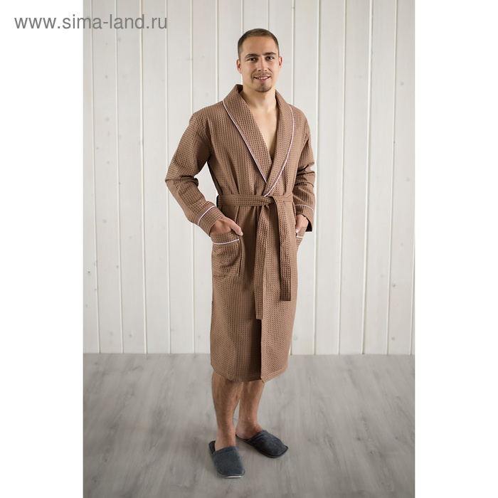 фото Халат мужской, шалька+кант, размер 54, цвет шоколадный, вафля homeliness