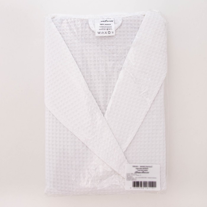 Халат мужской, шалька+кант, размер 52, белый, вафля