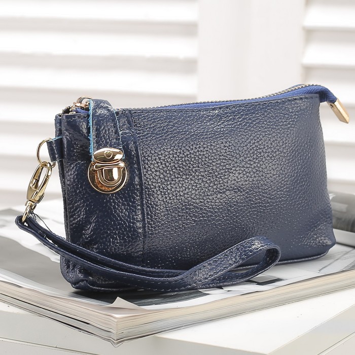 Клатч женский на молнии, 1 отдел, наружный карман, ручка, цвет синий