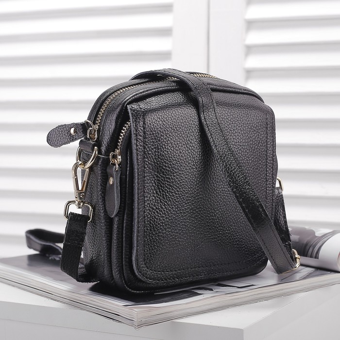 Сумка женская на молнии, 1 отдел, наружный карман, длинный ремень, цвет чёрный