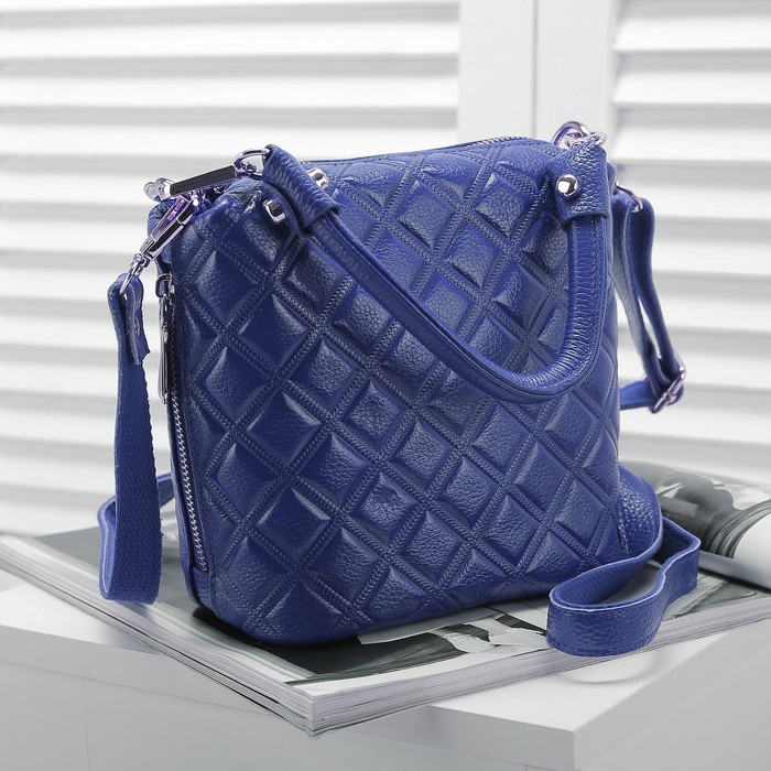 Сумка женская, 1 отдел с перегородкой, 2 наружных кармана, длинный ремень, цвет синий