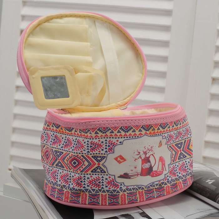 Косметичка-сундучок «Фелиция», отдел на молнии, с зеркалом, цвет розовый