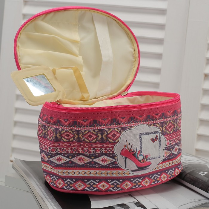 Косметичка-сундучок «Фецилия», отдел на молнии, с зеркалом, цвет малиновый