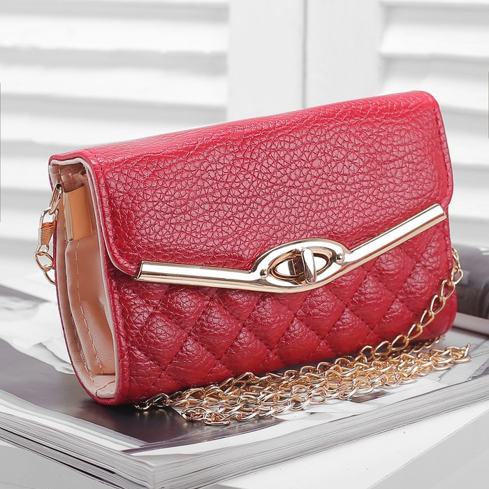 Сумка женская, 2 отдела с перегородкой на замке, длинная цепь, цвет красный