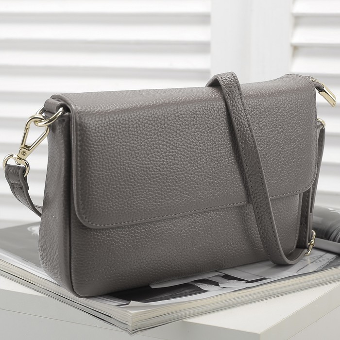 Сумка женская, 1 отдел с перегородкой, 2 наружных кармана, длинный ремень, цвет серый