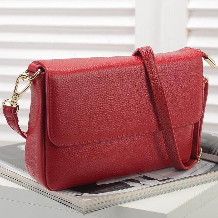 Сумка женская, 1 отдел с перегородкой, 2 наружных кармана, длинный ремень, цвет красный