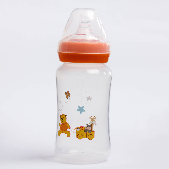 Бутылочка для кормления, 300 мл, от 0 мес., цвет оранжевый, рисунок МИКС