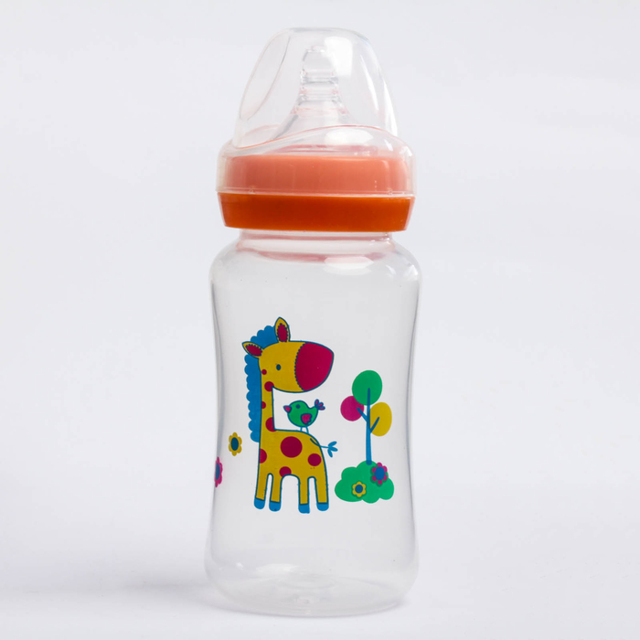 Бутылочка для кормления, 300 мл, от 0 мес., цвет оранжевый, рисунок МИКС