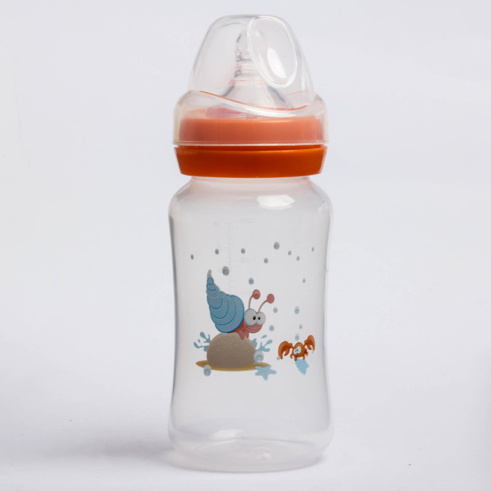 Бутылочка для кормления, 300 мл, от 0 мес., цвет оранжевый, рисунок МИКС