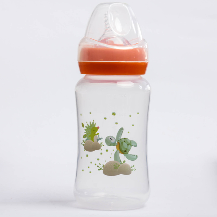 Бутылочка для кормления, 300 мл, от 0 мес., цвет оранжевый, рисунок МИКС