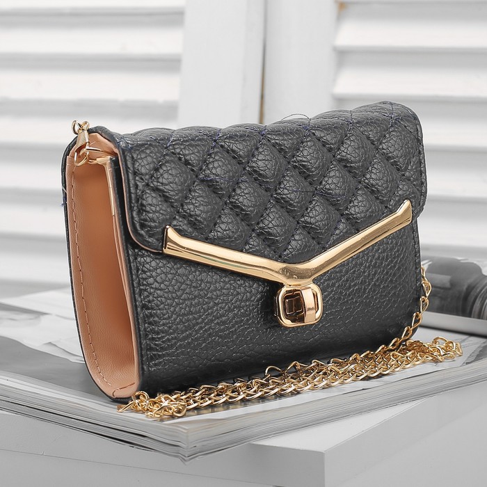 Сумка женская, 2 отдела с перегородкой на замке, длинная цепь, цвет чёрный