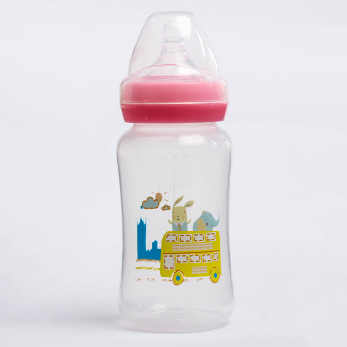 Бутылочка для кормления, 300 мл, от 0 мес., цвет розовый, рисунок МИКС