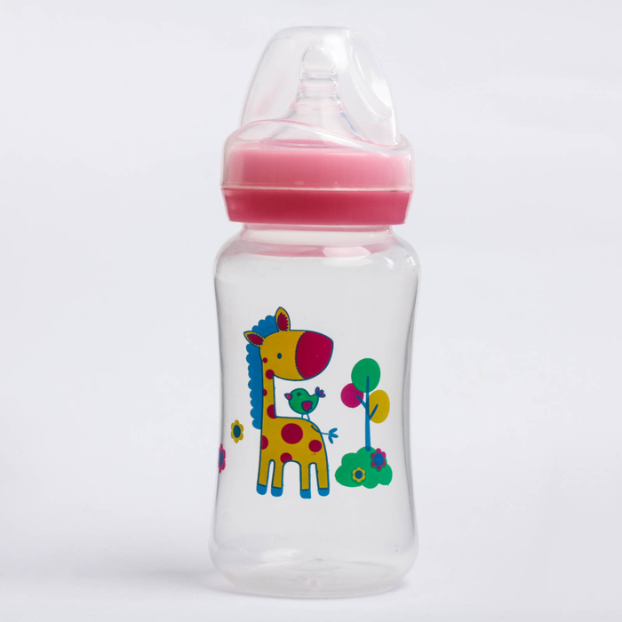 Бутылочка для кормления, 300 мл, от 0 мес., цвет розовый, рисунок МИКС