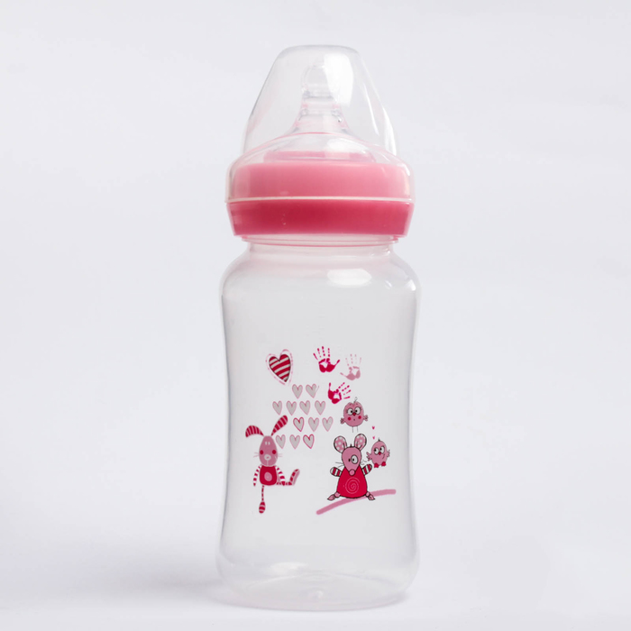 Бутылочка для кормления, 300 мл, от 0 мес., цвет розовый, рисунок МИКС
