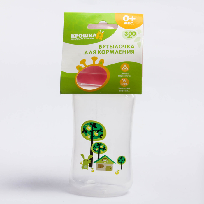 Бутылочка для кормления, 300 мл, от 0 мес., цвет розовый, рисунок МИКС