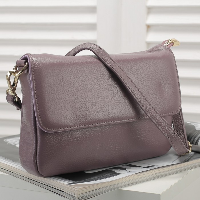 Сумка женская, 1 отдел с перегородкой, 2 наружных кармана, длинный ремень, цвет сиреневый