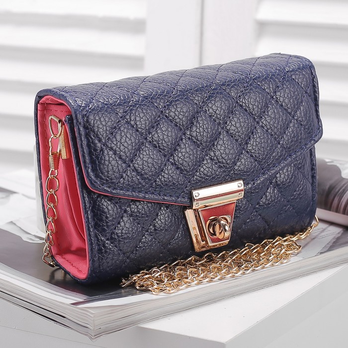 Сумка женская, 2 отдела с перегородкой на замке, длинная цепь, цвет синий