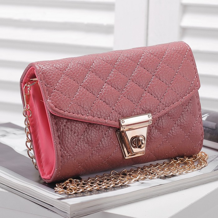 Сумка женская, 2 отдела с перегородкой на замке, длинная цепь, цвет пудровый