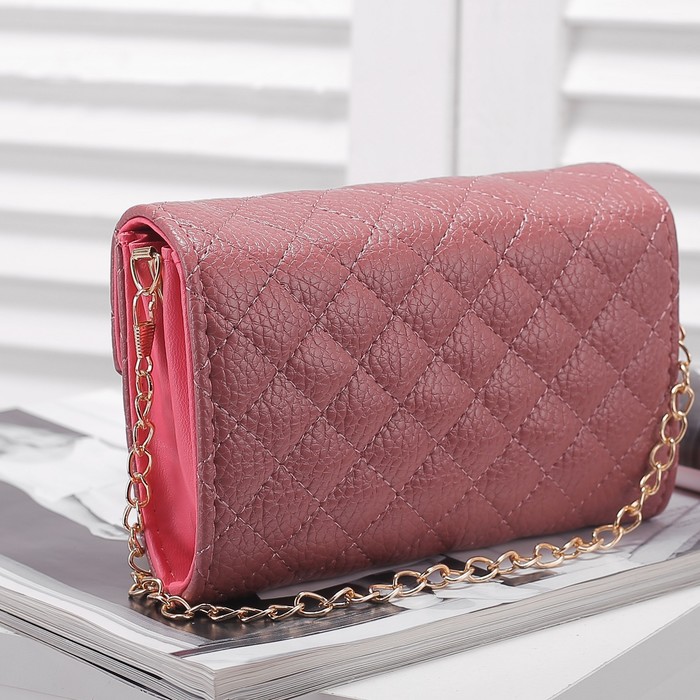 Сумка женская, 2 отдела с перегородкой на замке, длинная цепь, цвет пудровый