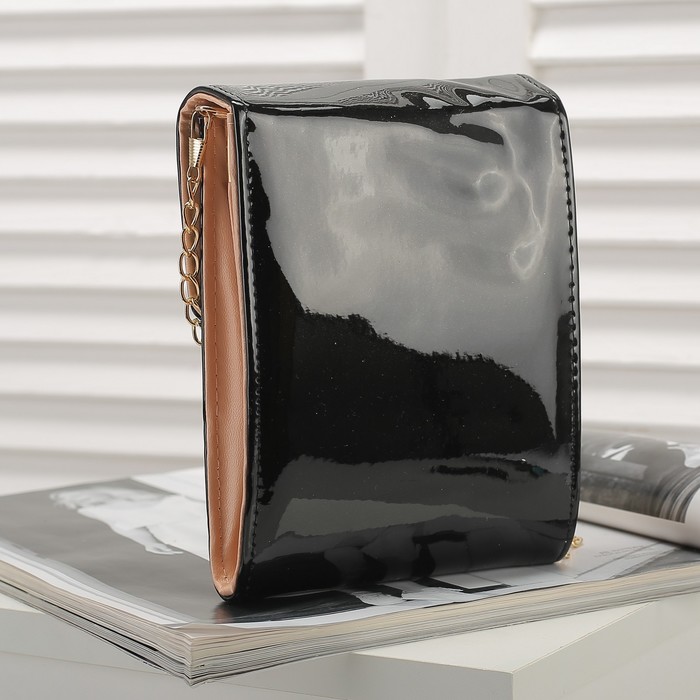 Сумка женская, 2 отдела с перегородкой на замке, длинная цепь, цвет чёрный