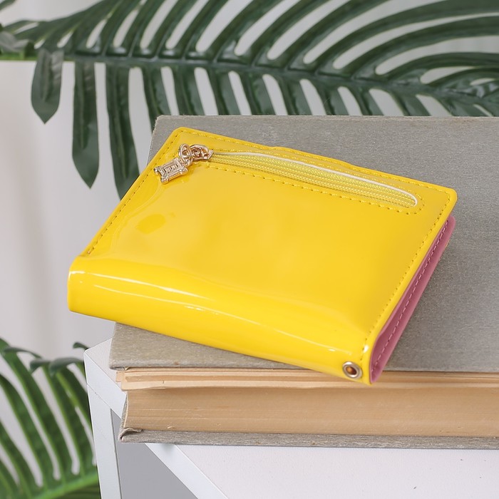 Кошелёк женский на кнопке, 1 отдел, для карт, наружный карман, цвет жёлтый