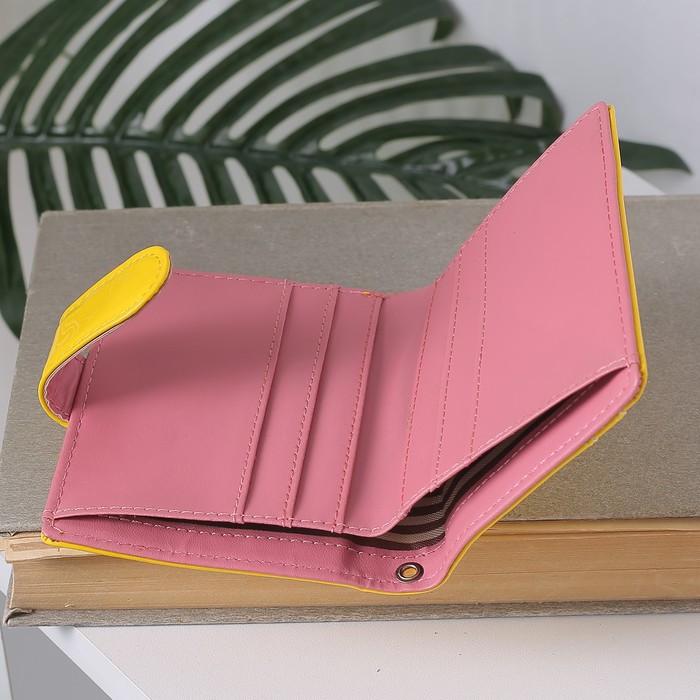 Кошелёк женский на кнопке, 1 отдел, для карт, наружный карман, цвет жёлтый