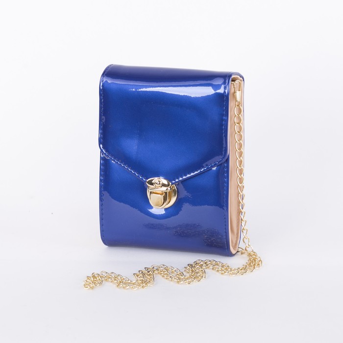 Сумка женская, 2 отдела с перегородкой на замке, длинная цепь, цвет синий
