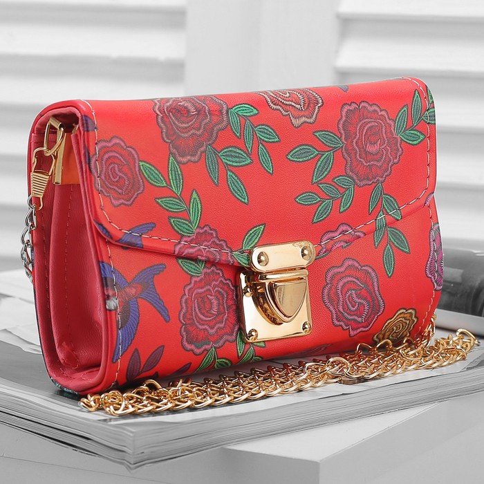 Сумка женская "Роза", 2 отдела с перегородкой на замке, длинная цепь, цвет красный