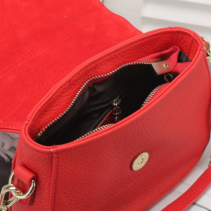 Сумка женская, 1 отдел с перегородкой, наружный карман, длинный ремень, цвет красный