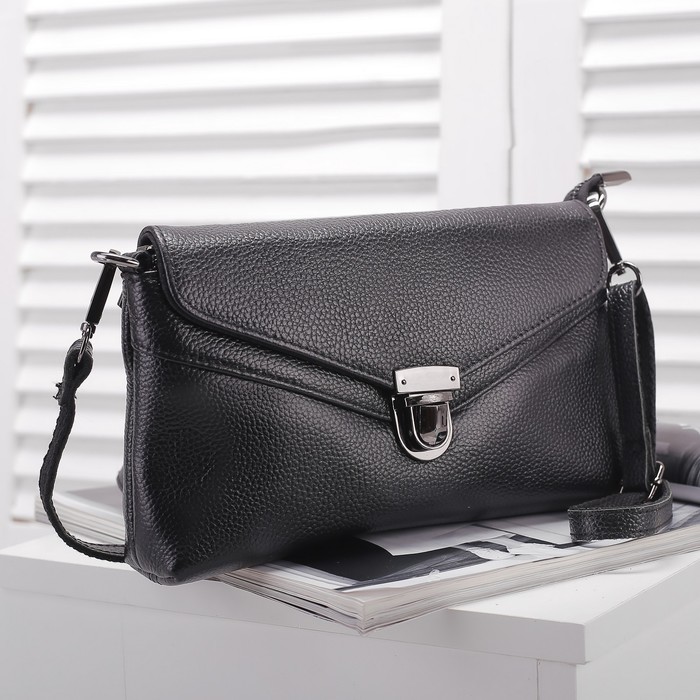 Сумка женская, 1 отдел с перегородкой, наружный карман, ручка, длинный ремень, цвет чёрный