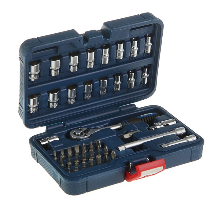 Набор торцевых головок Koruda, 1/4" DR, 6-гранных, 44 предмета, пластиковый кейс