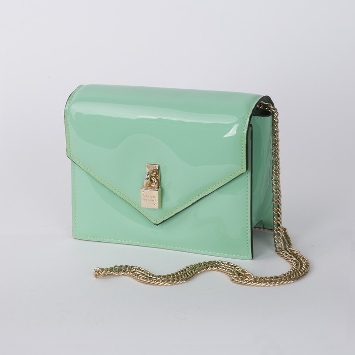 Сумка женская, 1 отдел на магните, длинная цепь, цвет мятный