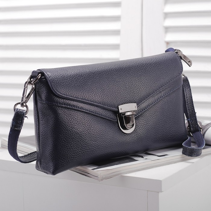 Сумка женская, 1 отдел с перегородкой, наружный карман, ручка, длинный ремень, цвет синий