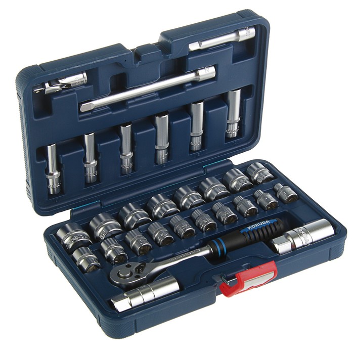 Набор торцевых головок Koruda, 3/8" DR, 6-гранных, 30 предметов, пластиковый кейс