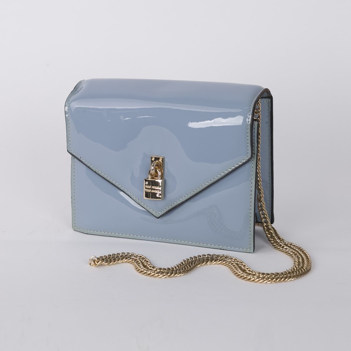 Сумка женская, 1 отдел на магните, длинная цепь, цвет голубой