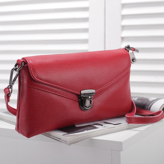 Сумка женская, 1 отдел с перегородкой, наружный карман, ручка, длинный ремень, цвет красный