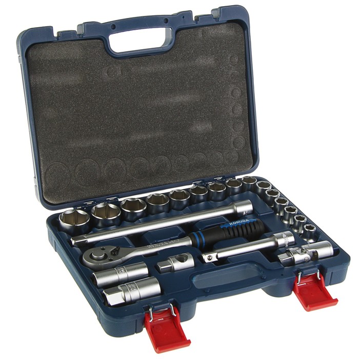 Набор торцевых головок Koruda, 1/2" DR, 6-гранных, 22 предмета, пластиковый кейс