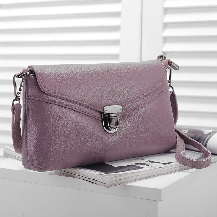 Сумка женская, 1 отдел с перегородкой, наружный карман, ручка, длинный ремень, цвет светло-фиолетовый