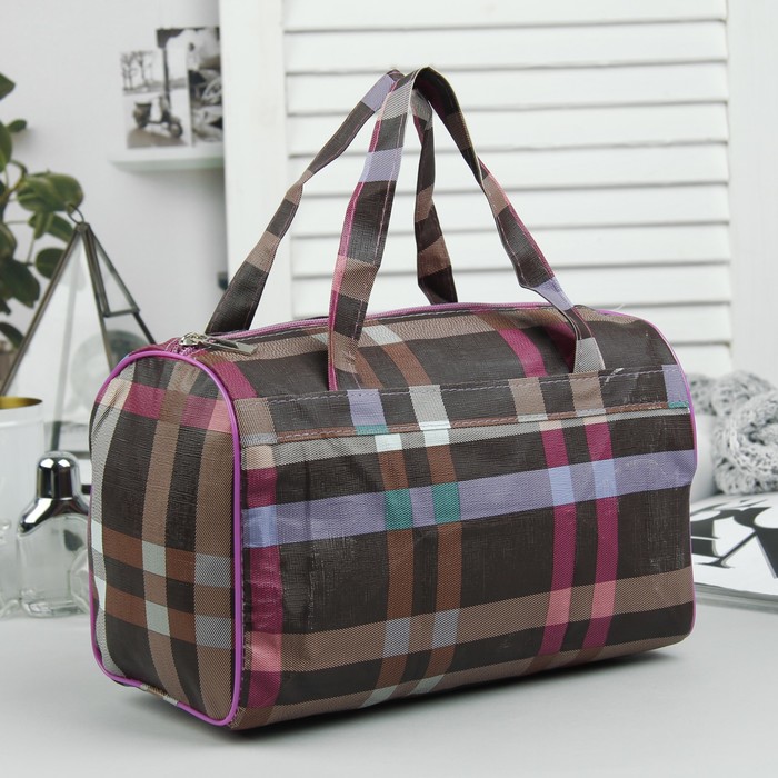 Косметичка-сумочка «Клетка», отдел на молнии, цвет коричневый/фиолетовый