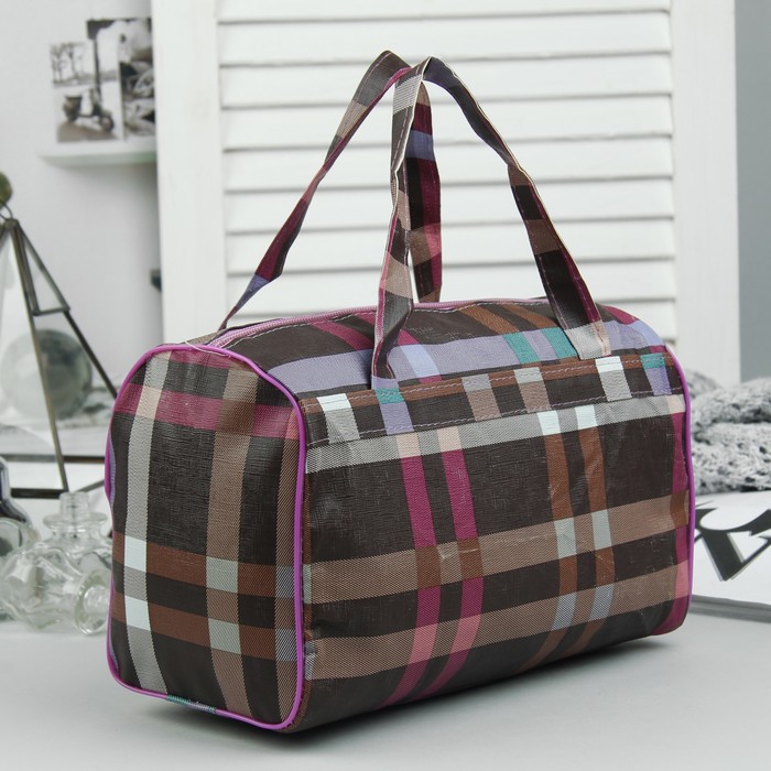 Косметичка-сумочка «Клетка», отдел на молнии, цвет коричневый/фиолетовый