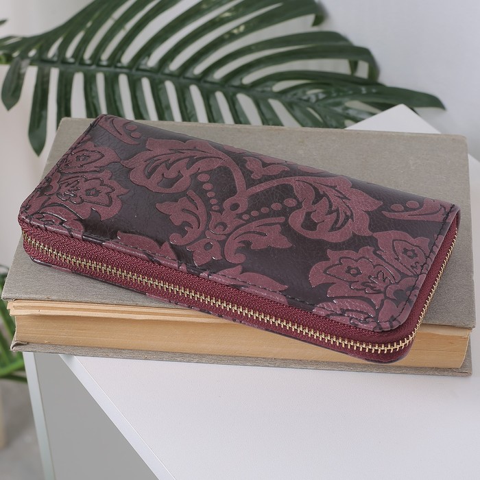 Кошелёк женский на молнии, 3 отдела, для карт, монет, цвет сиреневый