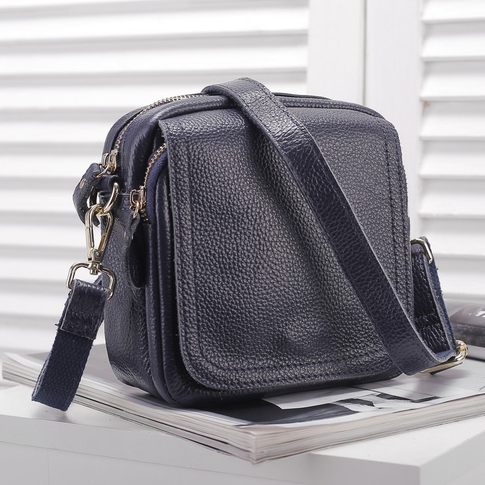 Сумка женская, 1 отдел, наружный карман, длинный ремень, цвет синий