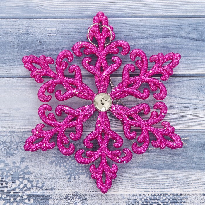 Новогоднее украшение "Снежинка кристал с камнем" 12 см микс