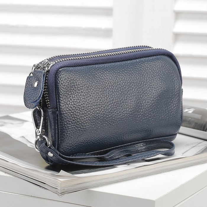 Клатч женский на молнии, 2 отдела, наружный карман, ручка, цвет синий