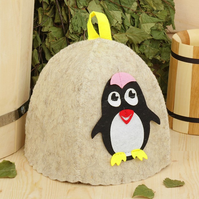 Шапка банная "Пингвинчик" с аппликацией, войлок