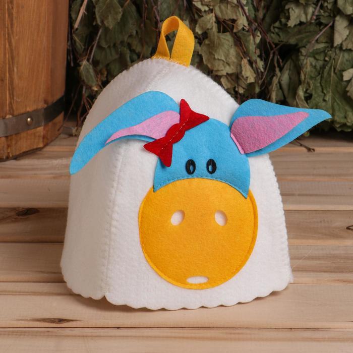 Шапка банная "Ослик" с аппликацией, войлок