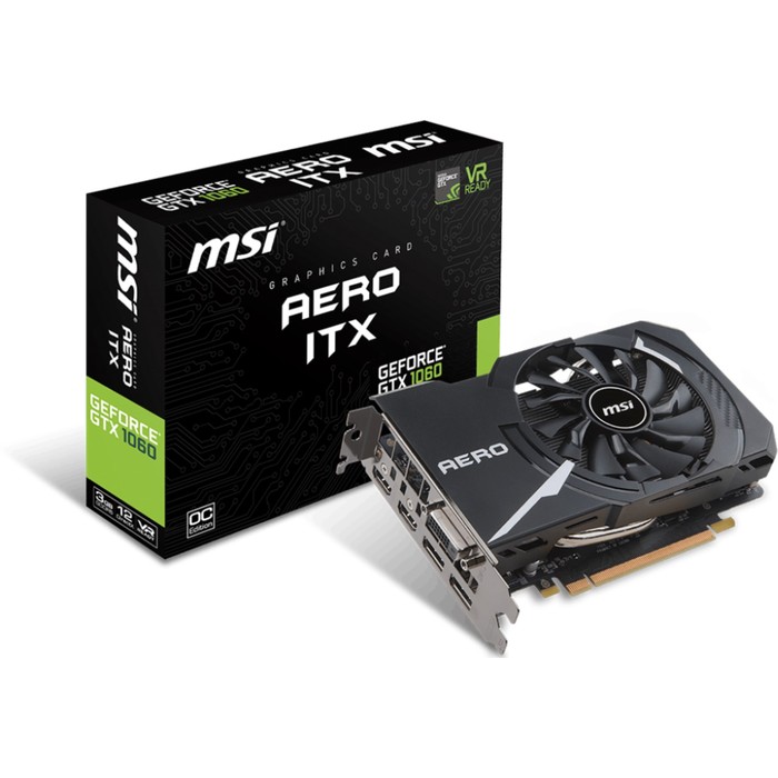 Видеокарта MSI GeForce GTX 1060 AERO ITX OC 3G,192bit,GDDR5,1544/8008,DVI,HDMI,DP