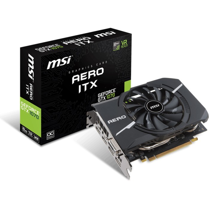Видеокарта MSI GeForce GTX 1070 AERO ITX OC 8G,256bit,GDDR5,1531/8008,DVI,HDMI,DP